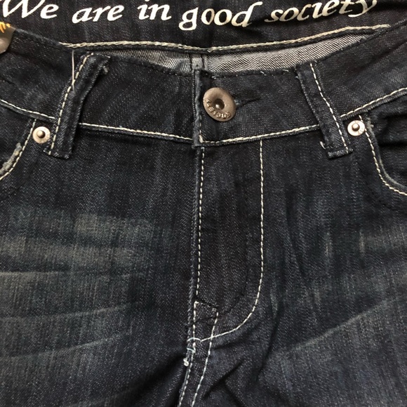 indigo Women’s jeans hand sanded decorative rips low cut slim stretch Society - Picture 7 of 10